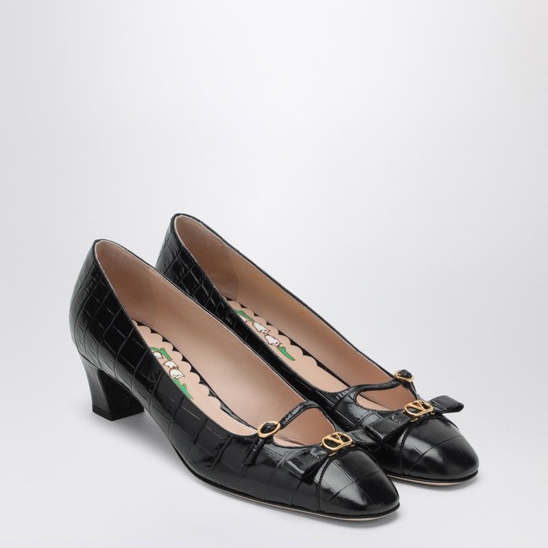 VALENTINO GARAVANI Elegant Crocodile-Effect Pump with Bow Detail