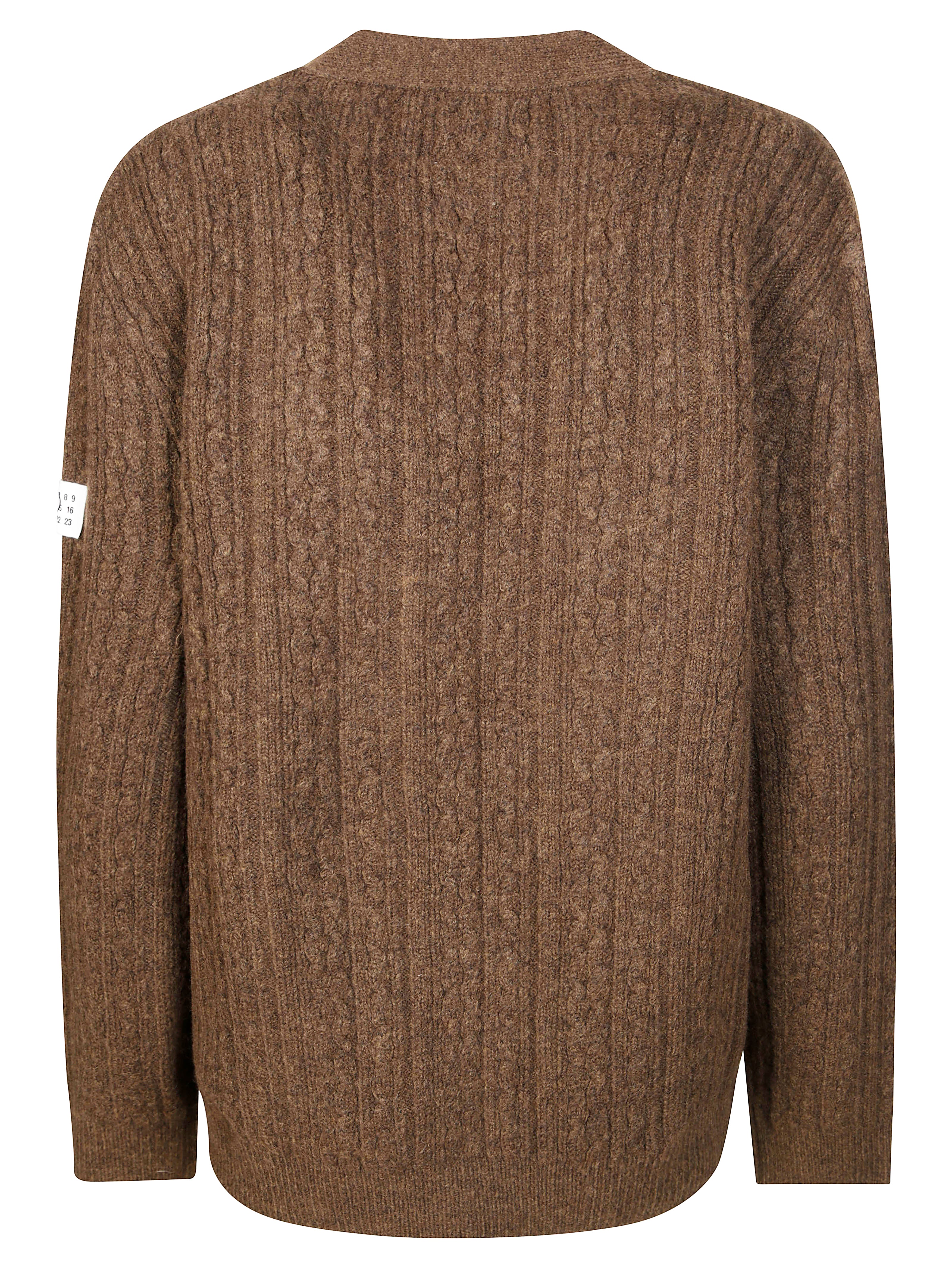 MM6 V-Neck Textured Cardigan with Logo Patch