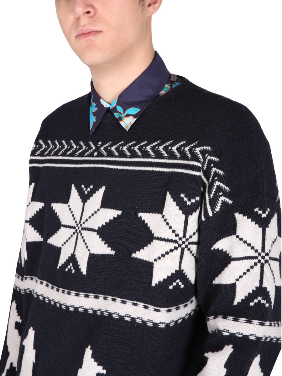 ETRO Men's Virgin Wool Sweater with Inlaid Pattern
