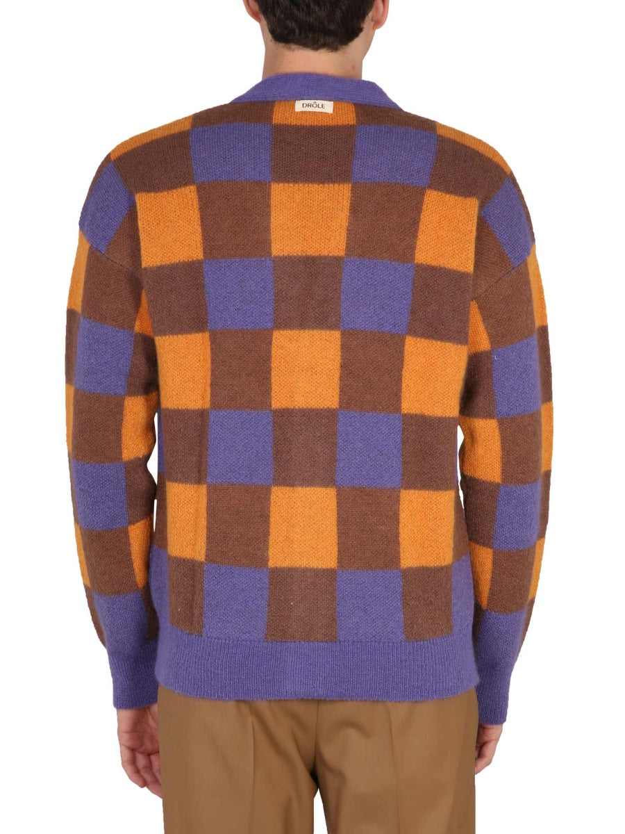 DRÔLE DE MONSIEUR Check Pattern Cardigan for Men - V-Neck Style