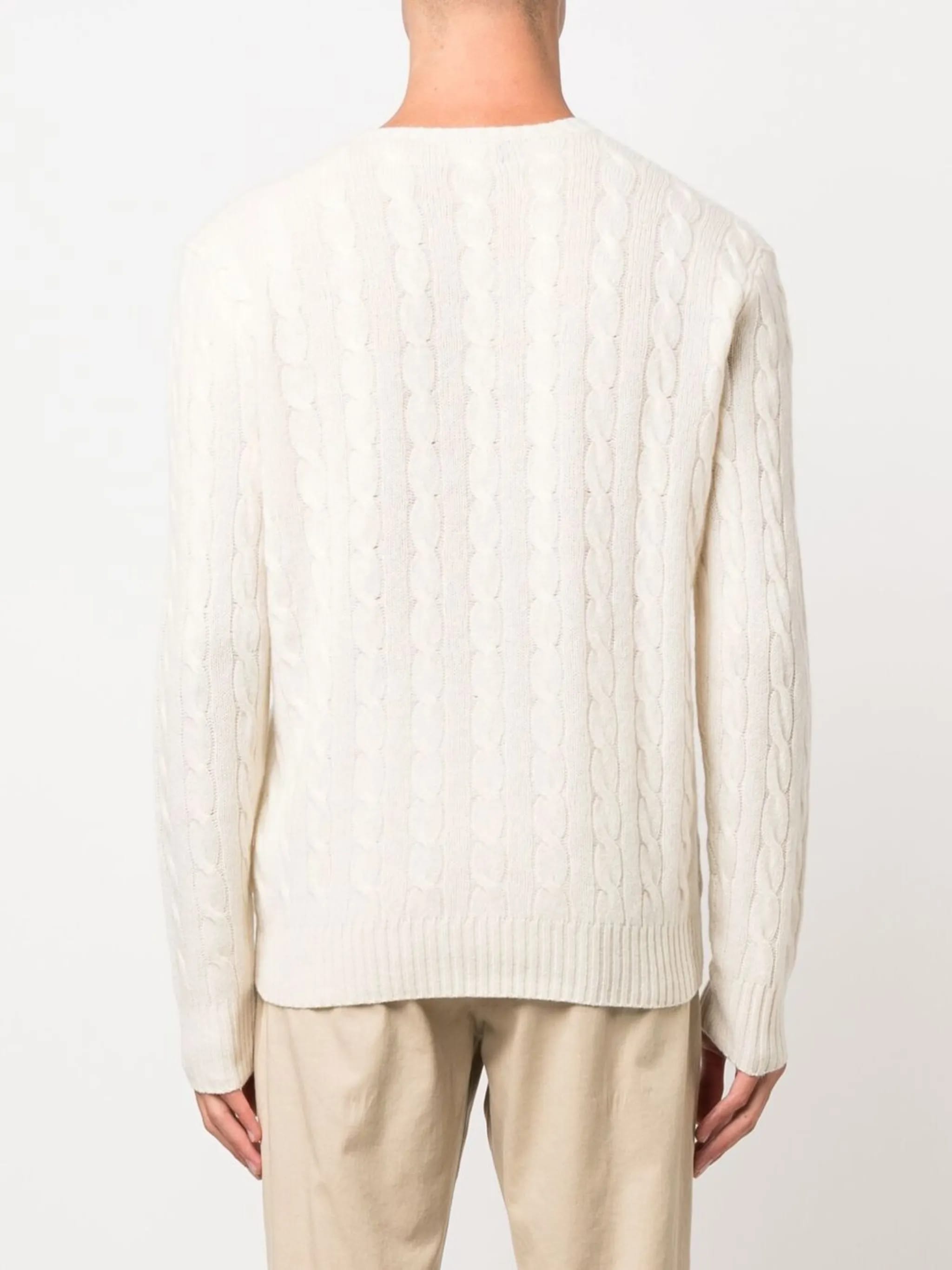 POLO RALPH LAUREN Cable Knit Wool & Cashmere Sweater - Crew Neck, Size M