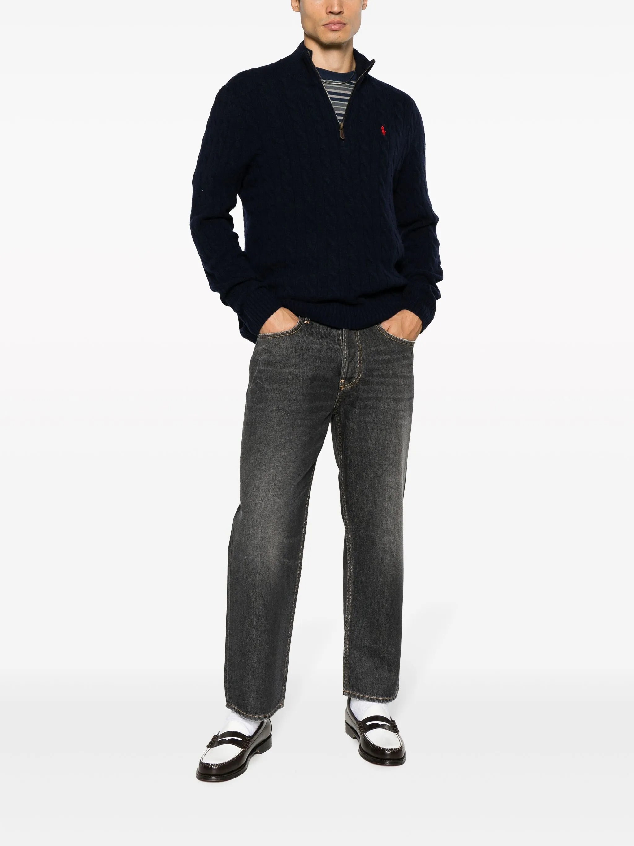 POLO RALPH LAUREN High-Neck Wool and Cashmere Sweater with Cable Knit Pattern