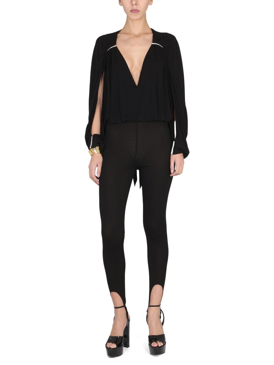 SAINT LAURENT Sleek Jumpsuit with Open Sleeves and One-Button Closure