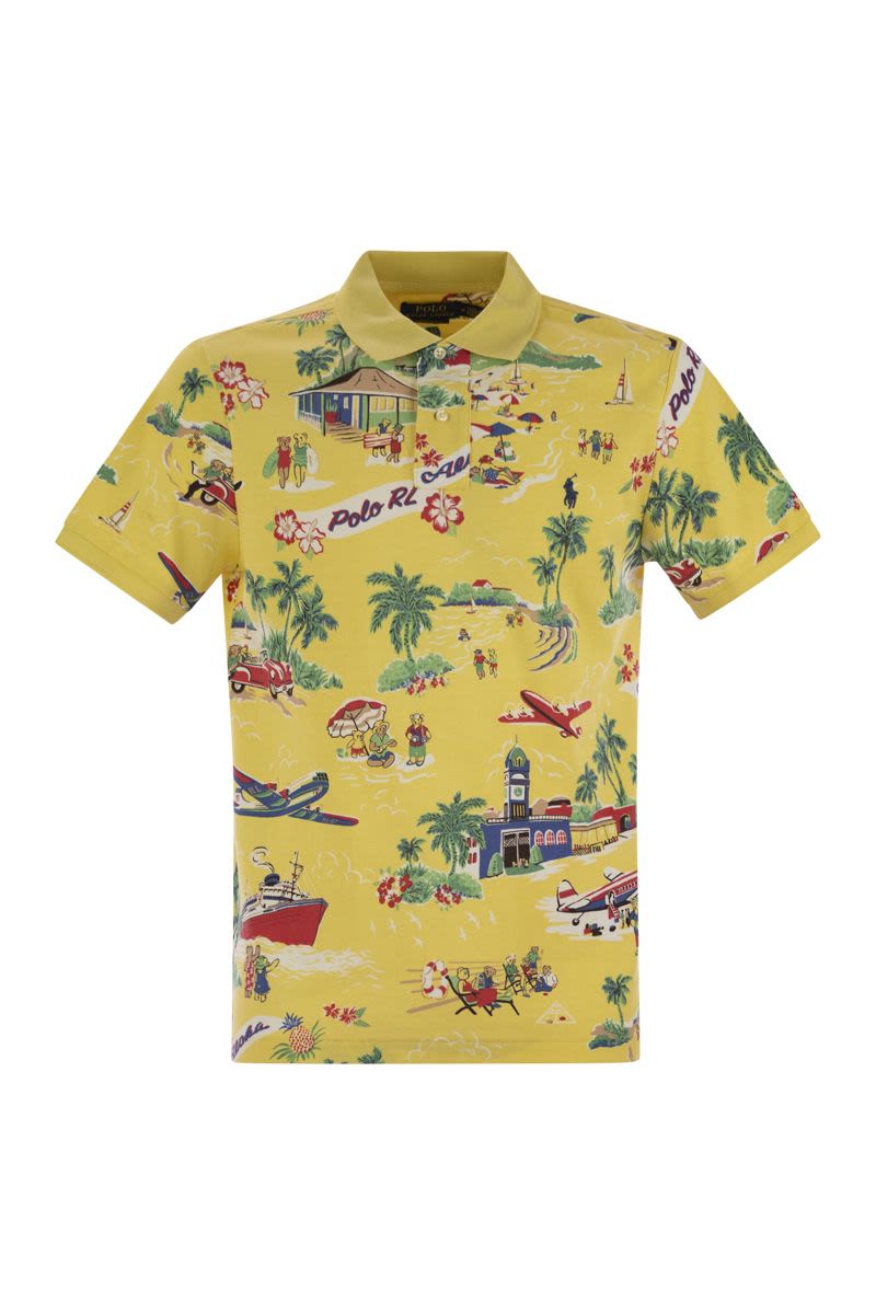 POLO RALPH LAUREN Custom Slim-Fit Pique Polo with Retro Bear Print - SS25