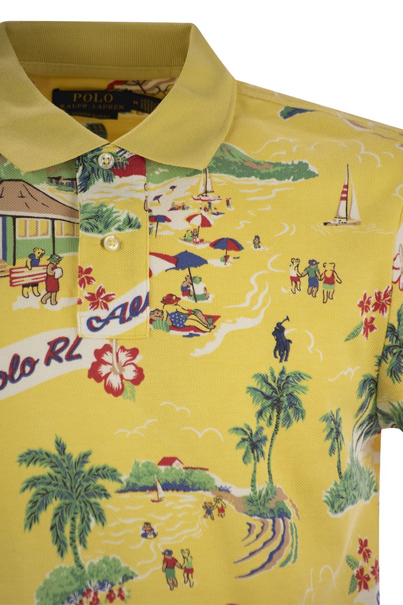POLO RALPH LAUREN Custom Slim-Fit Pique Polo with Retro Bear Print - SS25