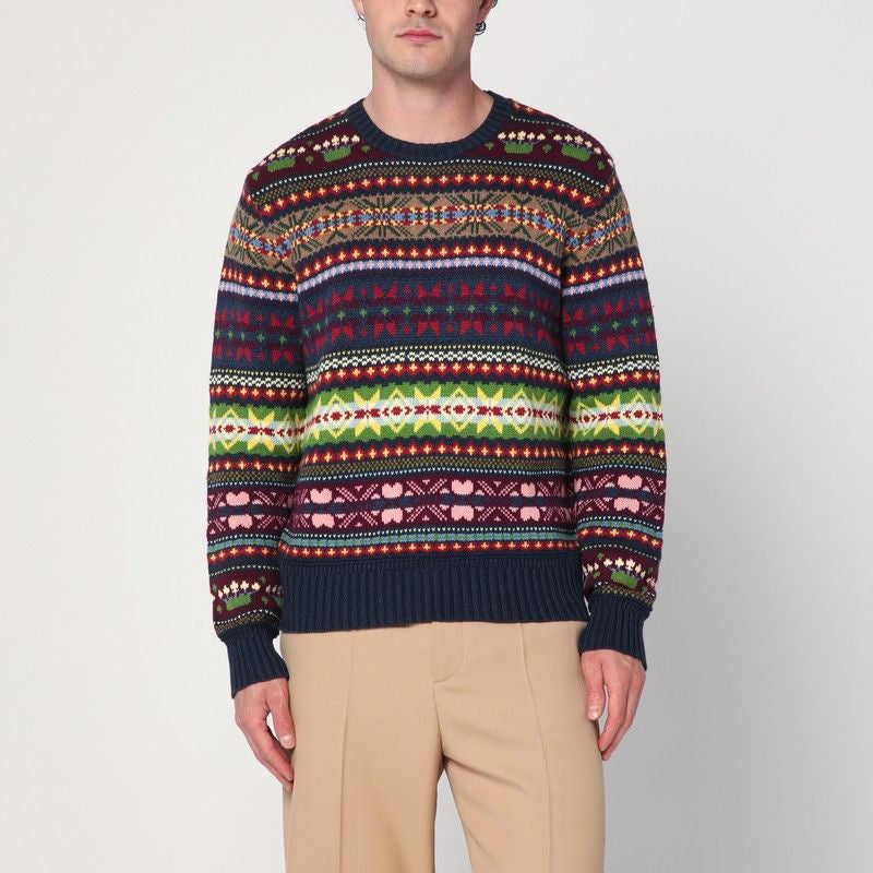 POLO RALPH LAUREN Multicolored Crew Neck Sweater with Intarsia - Men’s Fashion Wear