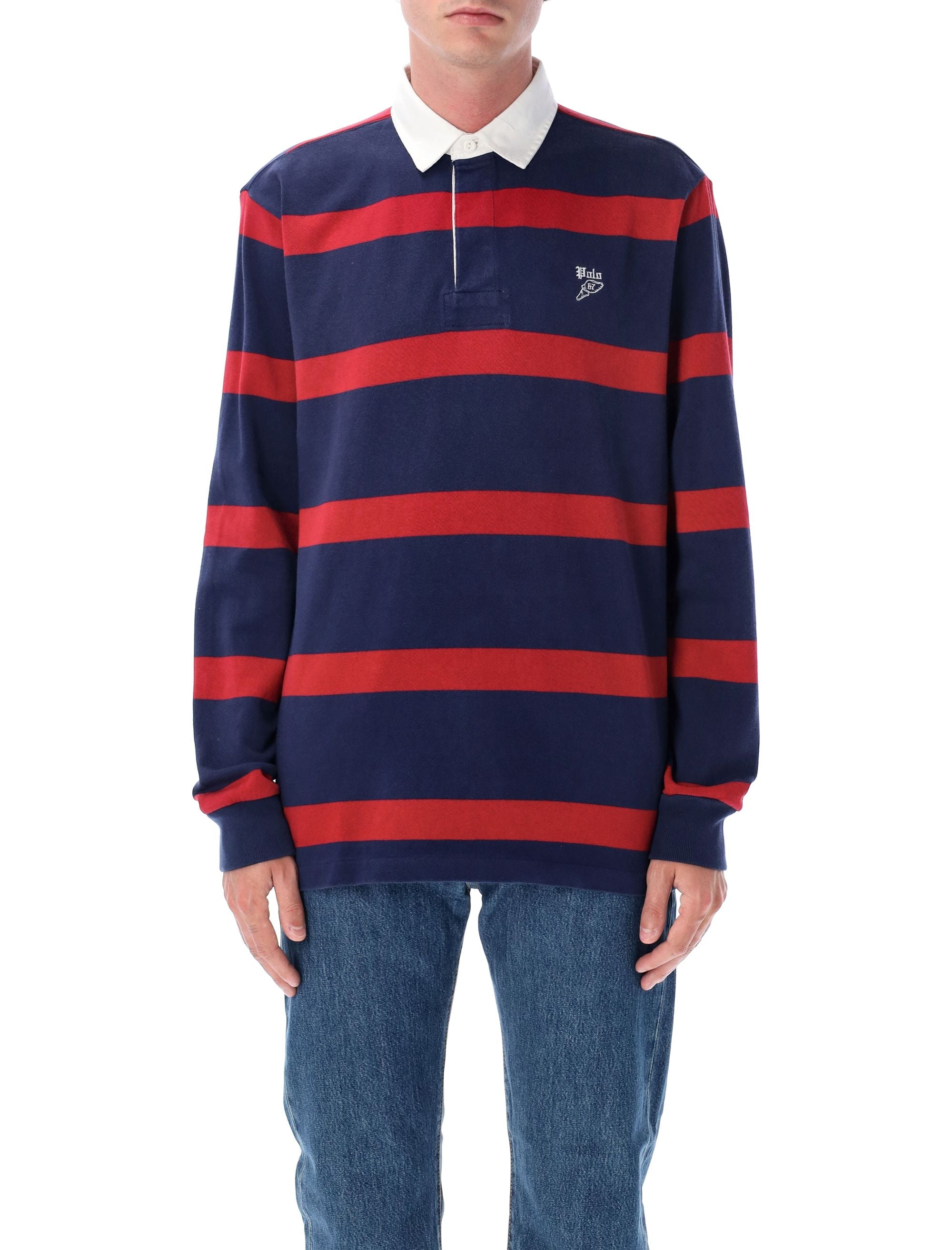 POLO RALPH LAUREN Striped Cotton Rugby Jumper - Size L