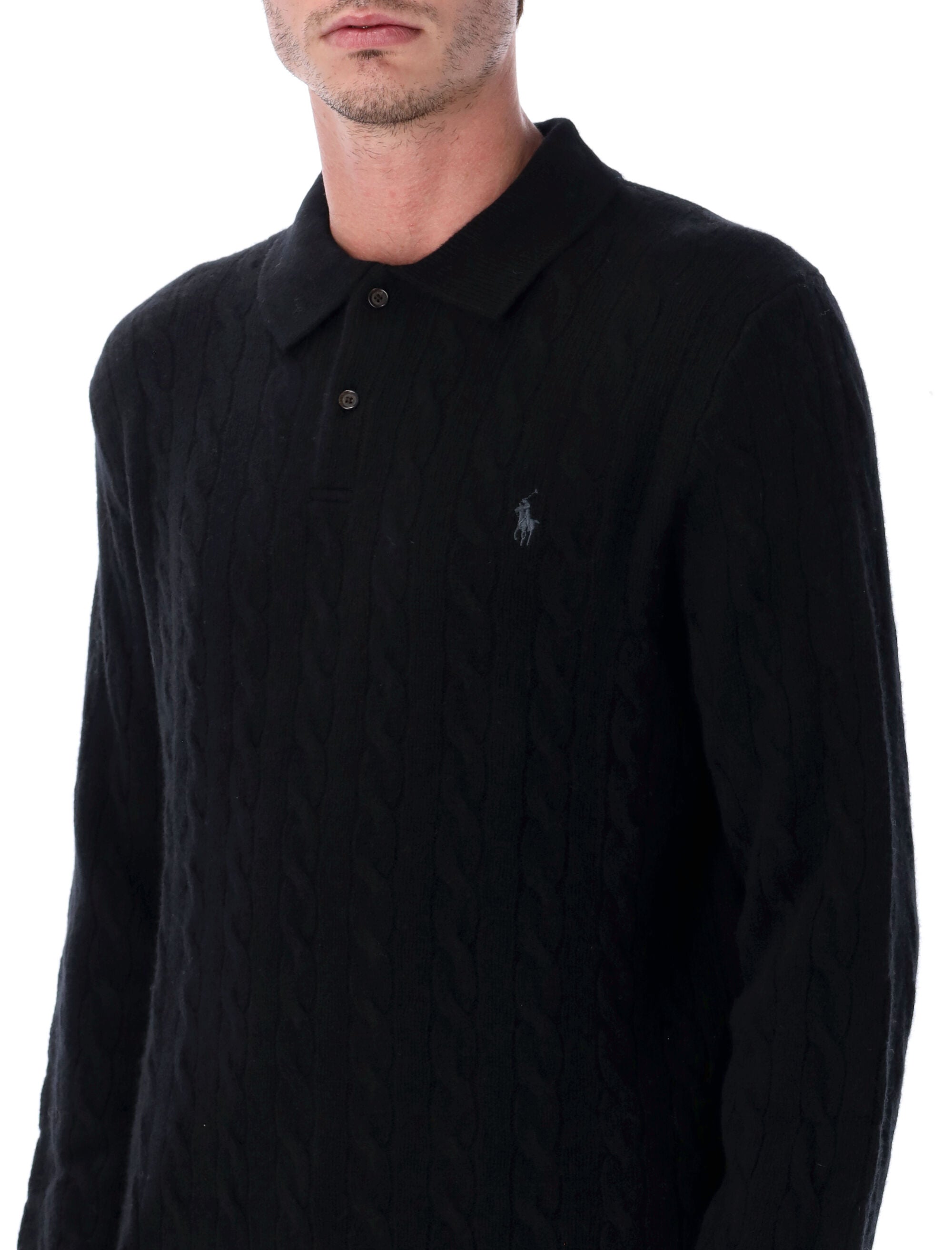 POLO RALPH LAUREN Men's Cable Knit Polo Sweater - Size L