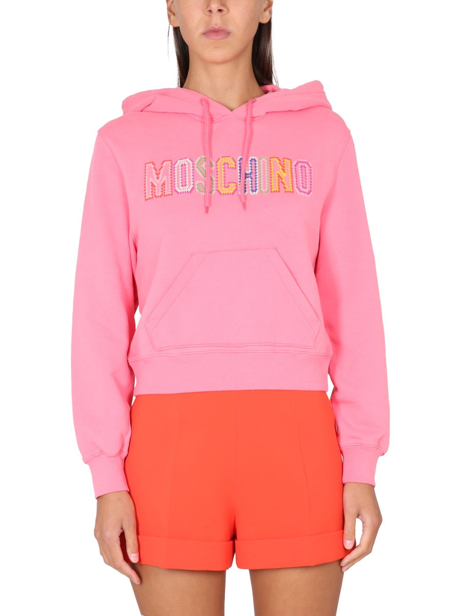 MOSCHINO Hooded Logo Crochet Sweatshirt