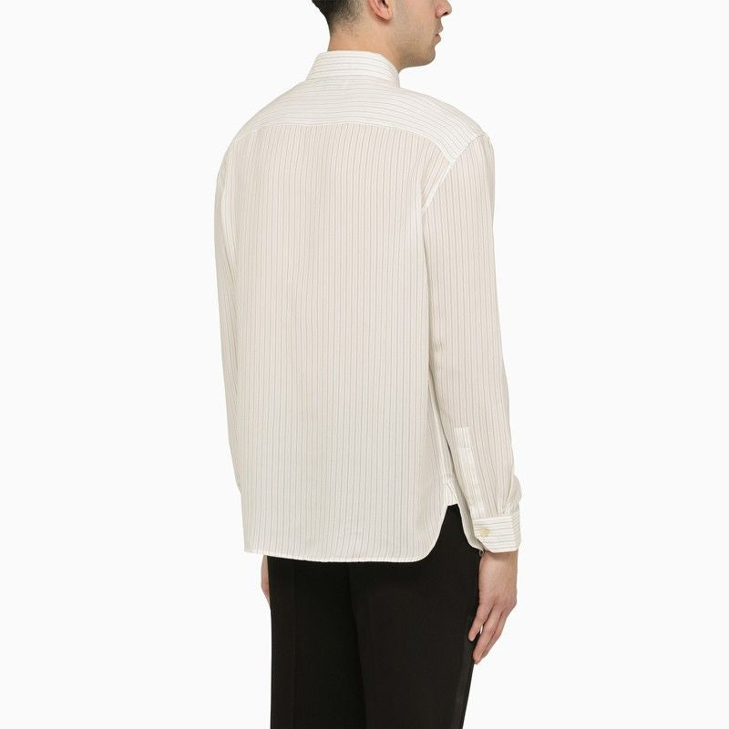 SAINT LAURENT Striped Silk Shirt with Embroidered Logo