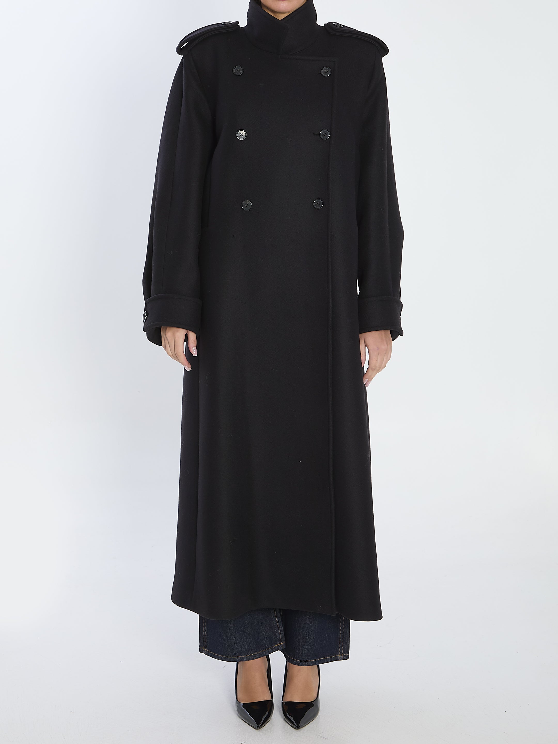 KHAITE Maxi Double-Breasted Wool Blend Jacket