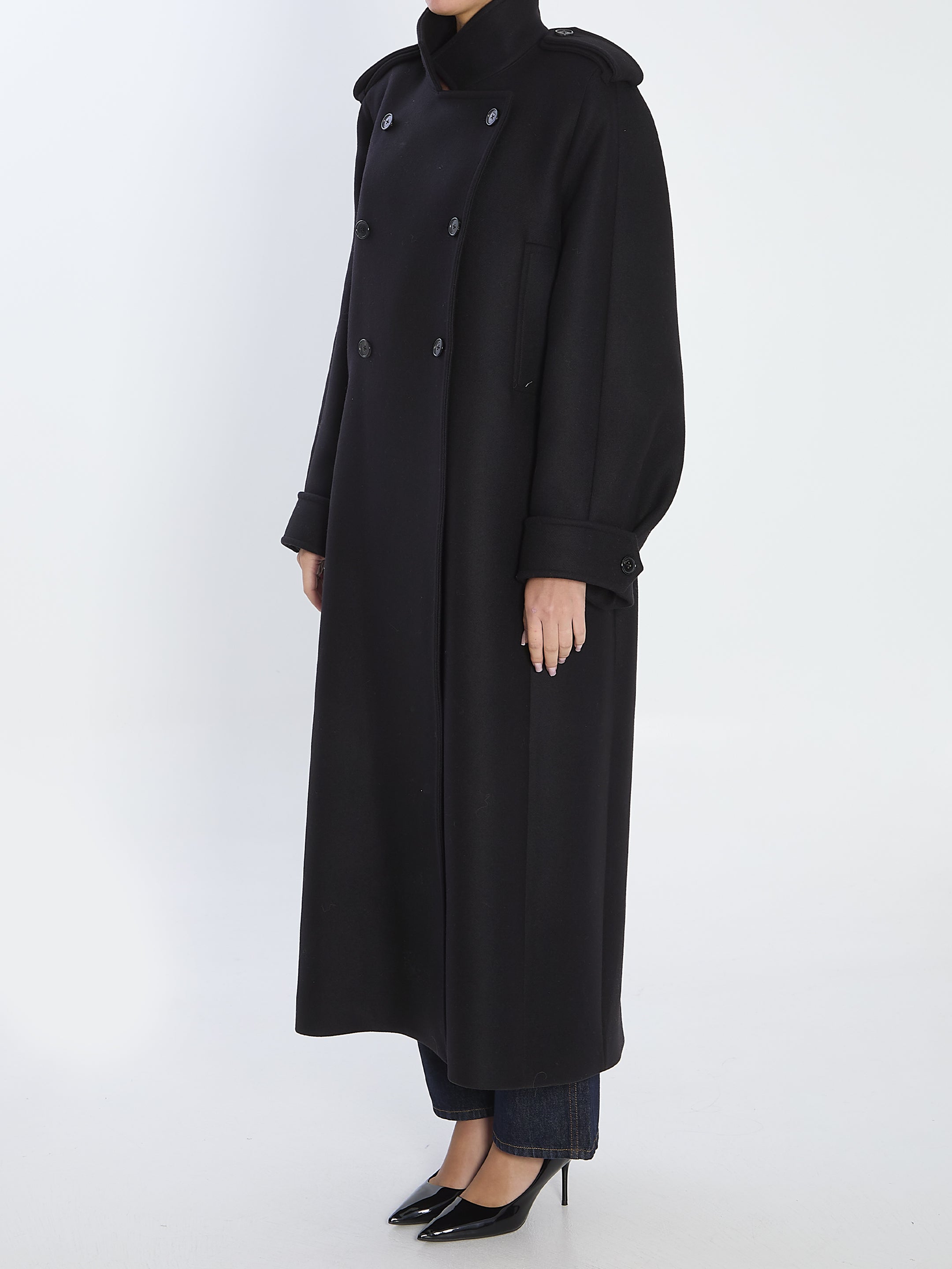 KHAITE Maxi Double-Breasted Wool Blend Jacket