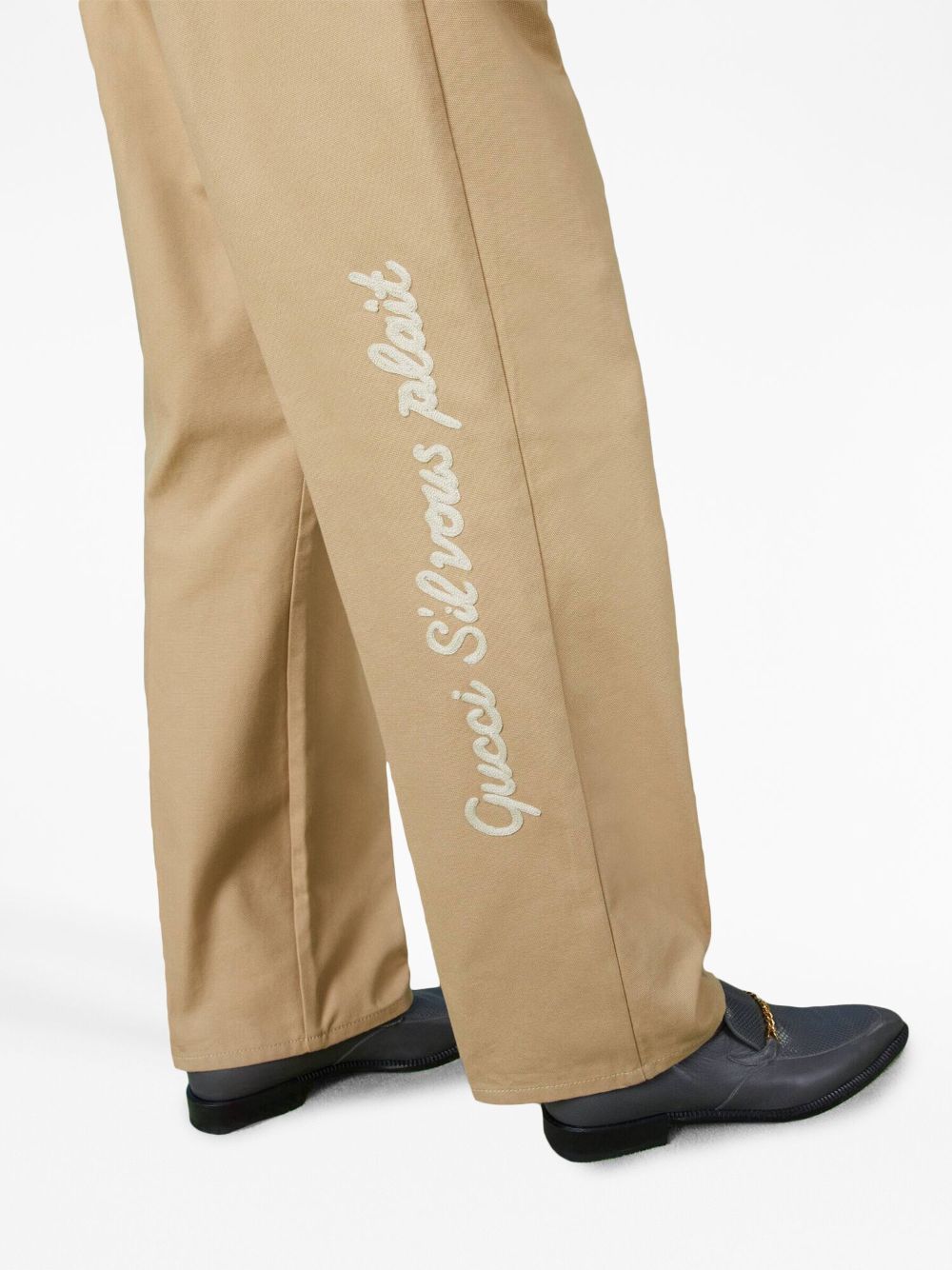 GUCCI Cotton Pants with Embroidered Detail, Size IT 46