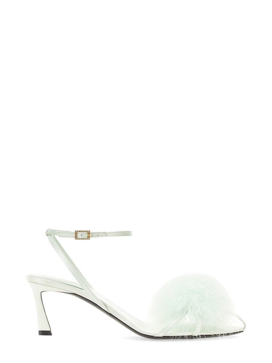 SAINT LAURENT Flat Mae Mini Satin Crepe Sandals with Flared Heel
