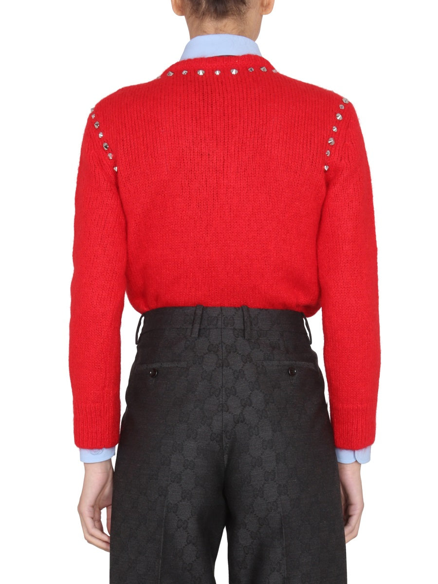 GUCCI V-Neck Studded Mohair Sweater