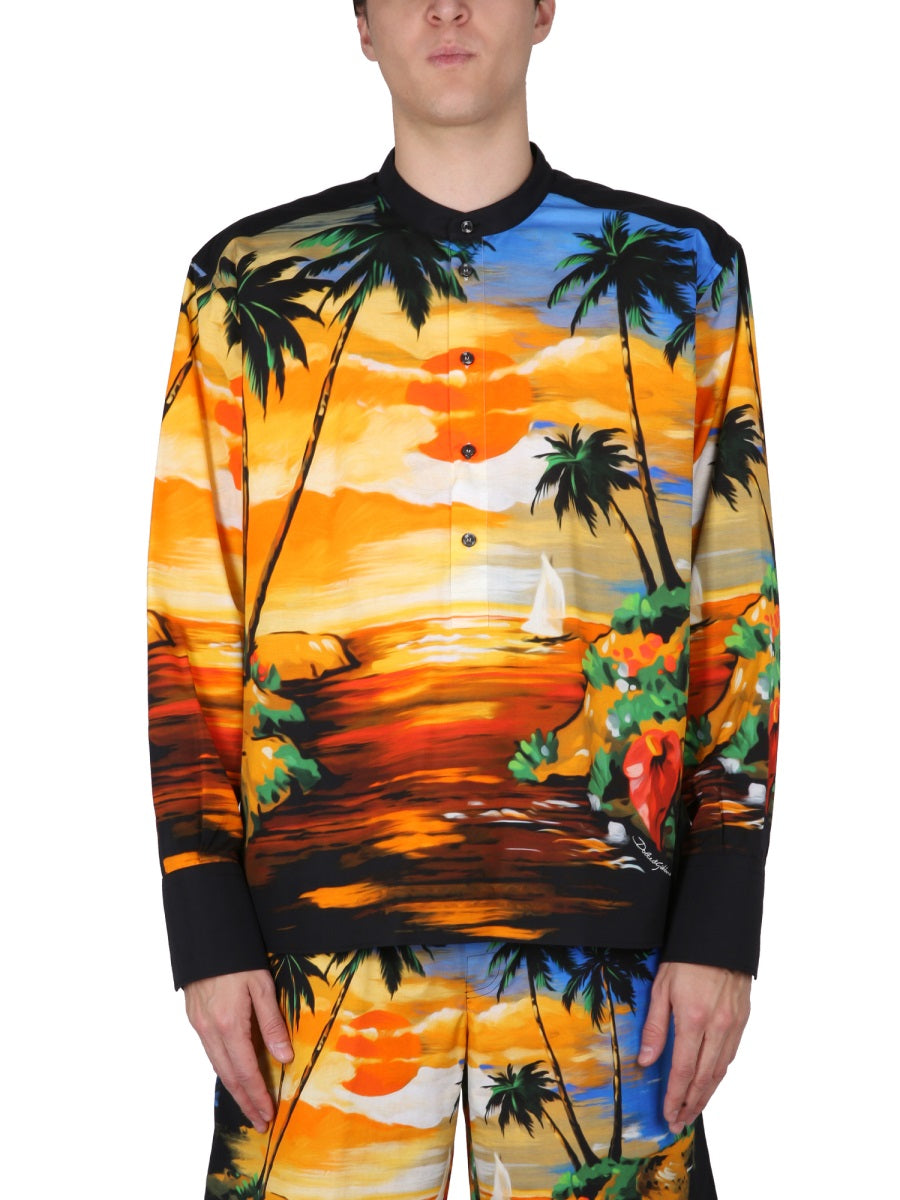 DOLCE & GABBANA Hawaiian Print Mini Collar Shirt for Men