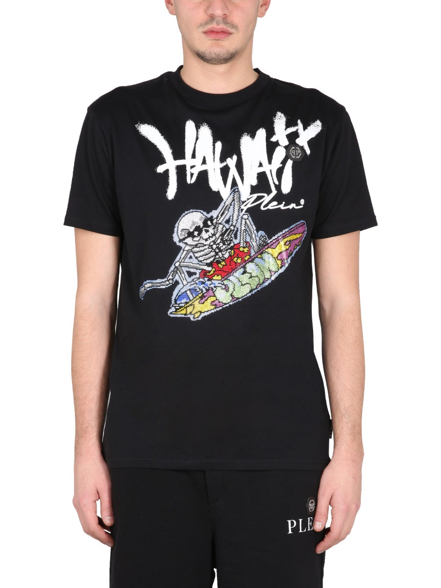 PHILIPP PLEIN Men's Crewneck T-Shirt with Necklace Detail