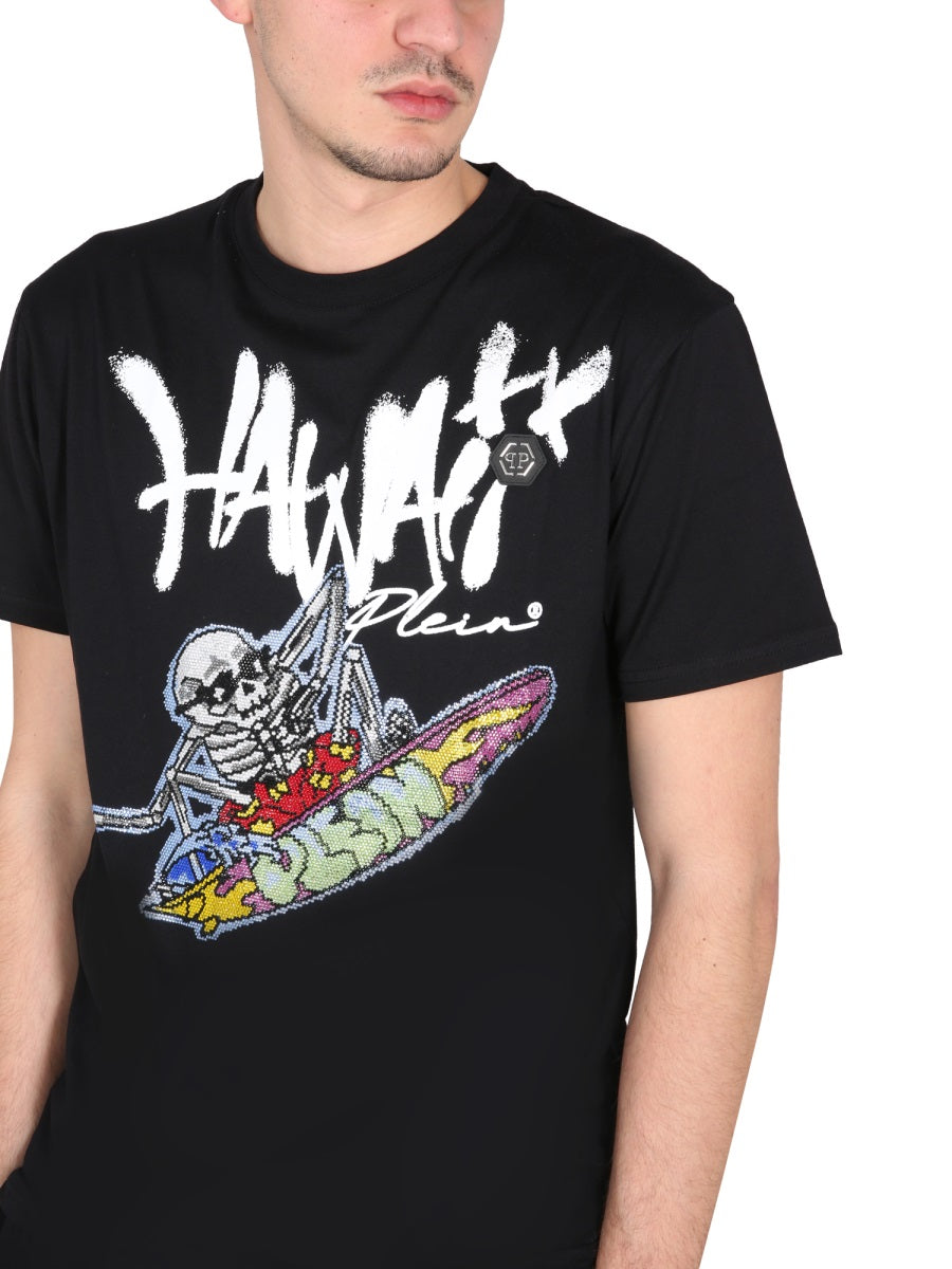 PHILIPP PLEIN Men's Crewneck T-Shirt with Necklace Detail