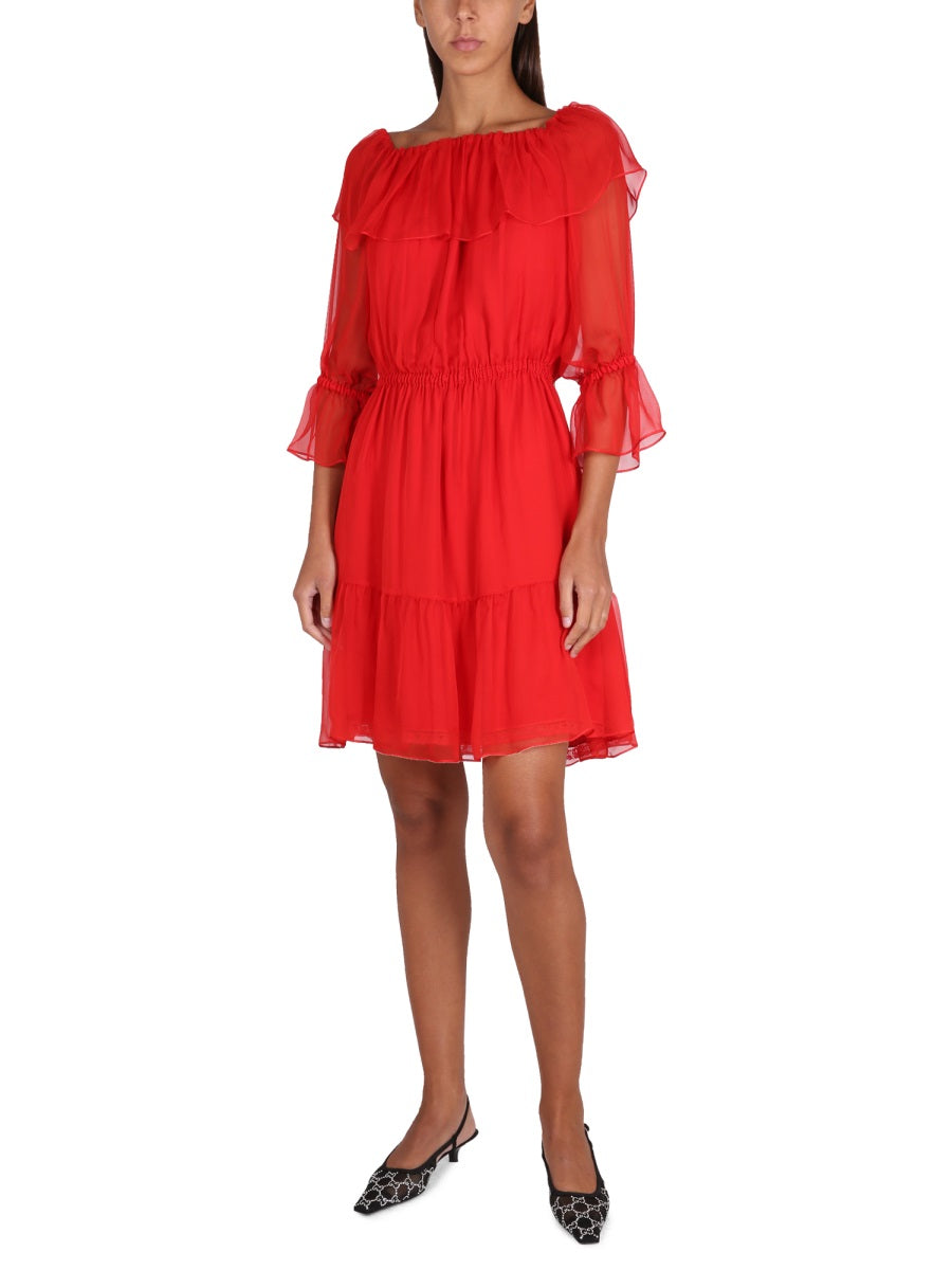 GUCCI Silk Chiffon Half Shoulder Dress