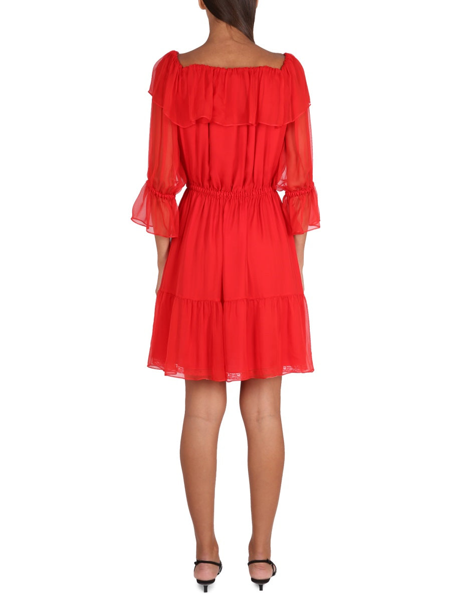 GUCCI Silk Chiffon Half Shoulder Dress