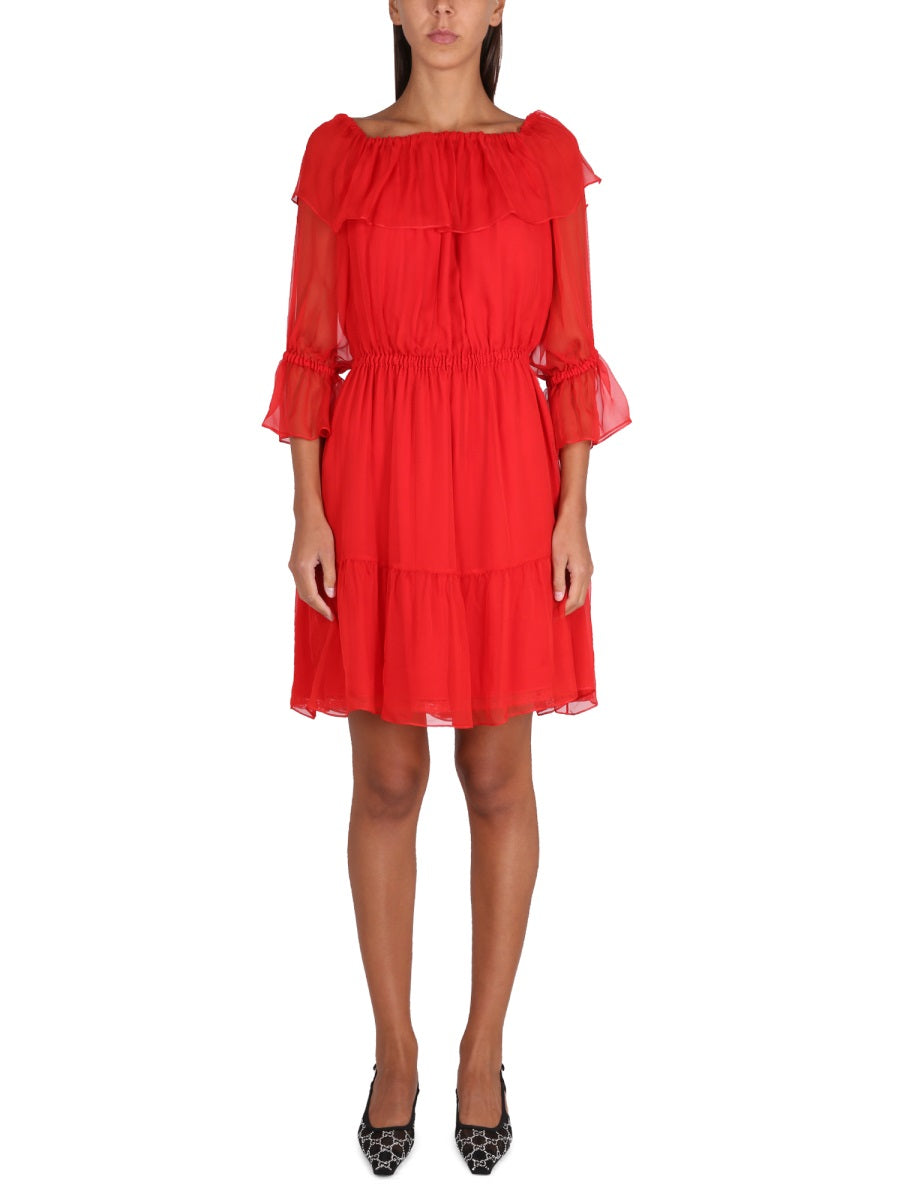 GUCCI Silk Chiffon Half Shoulder Dress