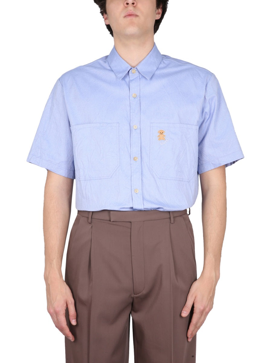 GUCCI Men's Classic Collar Shirt with Bear Pocket Detail