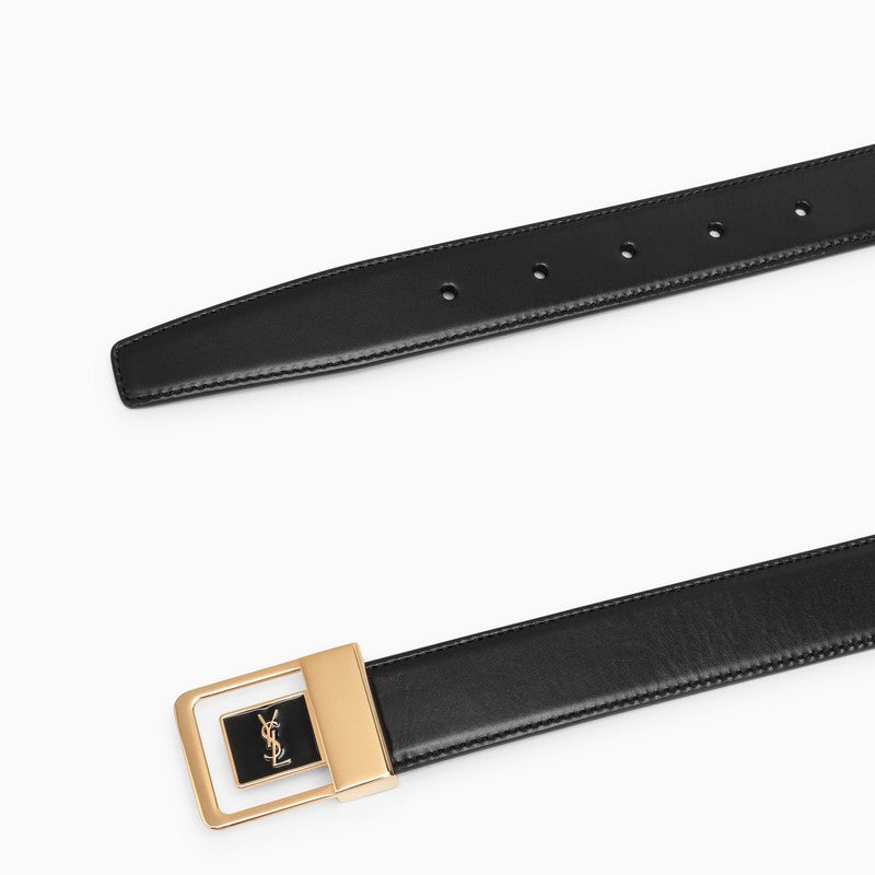SAINT LAURENT Cassandre Buckle Leather Belt - 3 cm