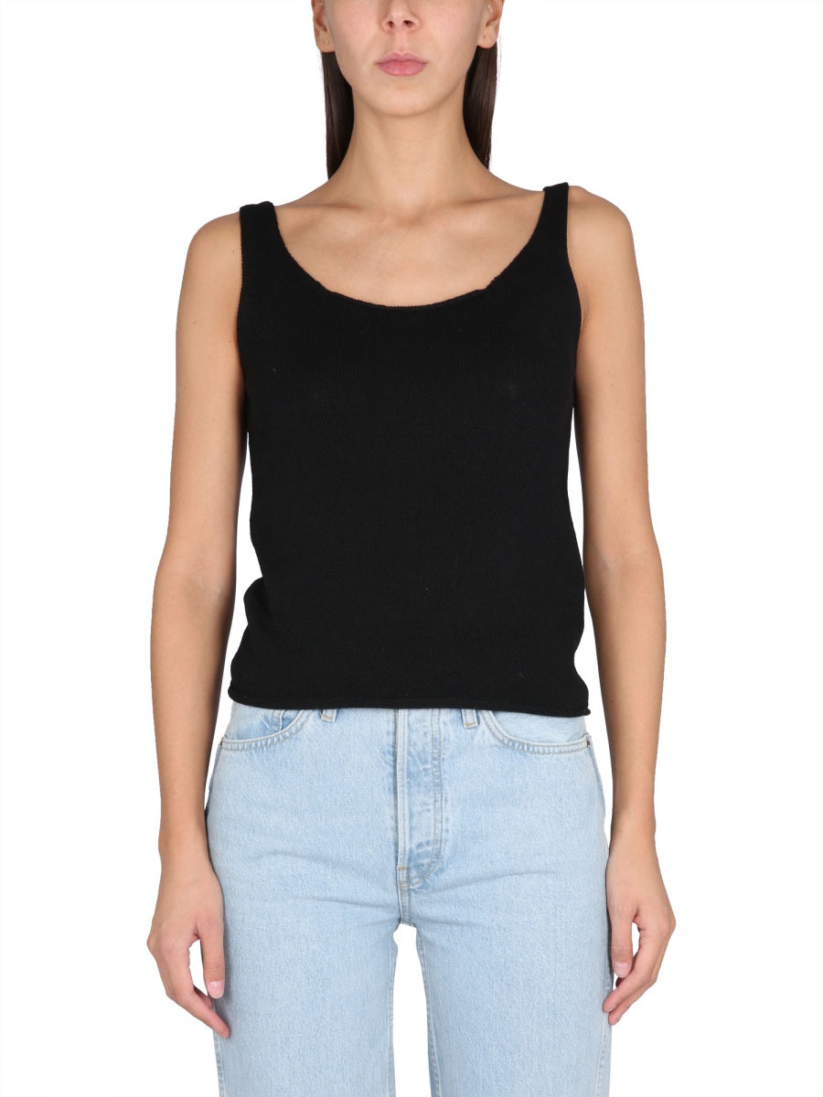 ASPESI Round Shoulder Ribbed Cotton Top for Women
