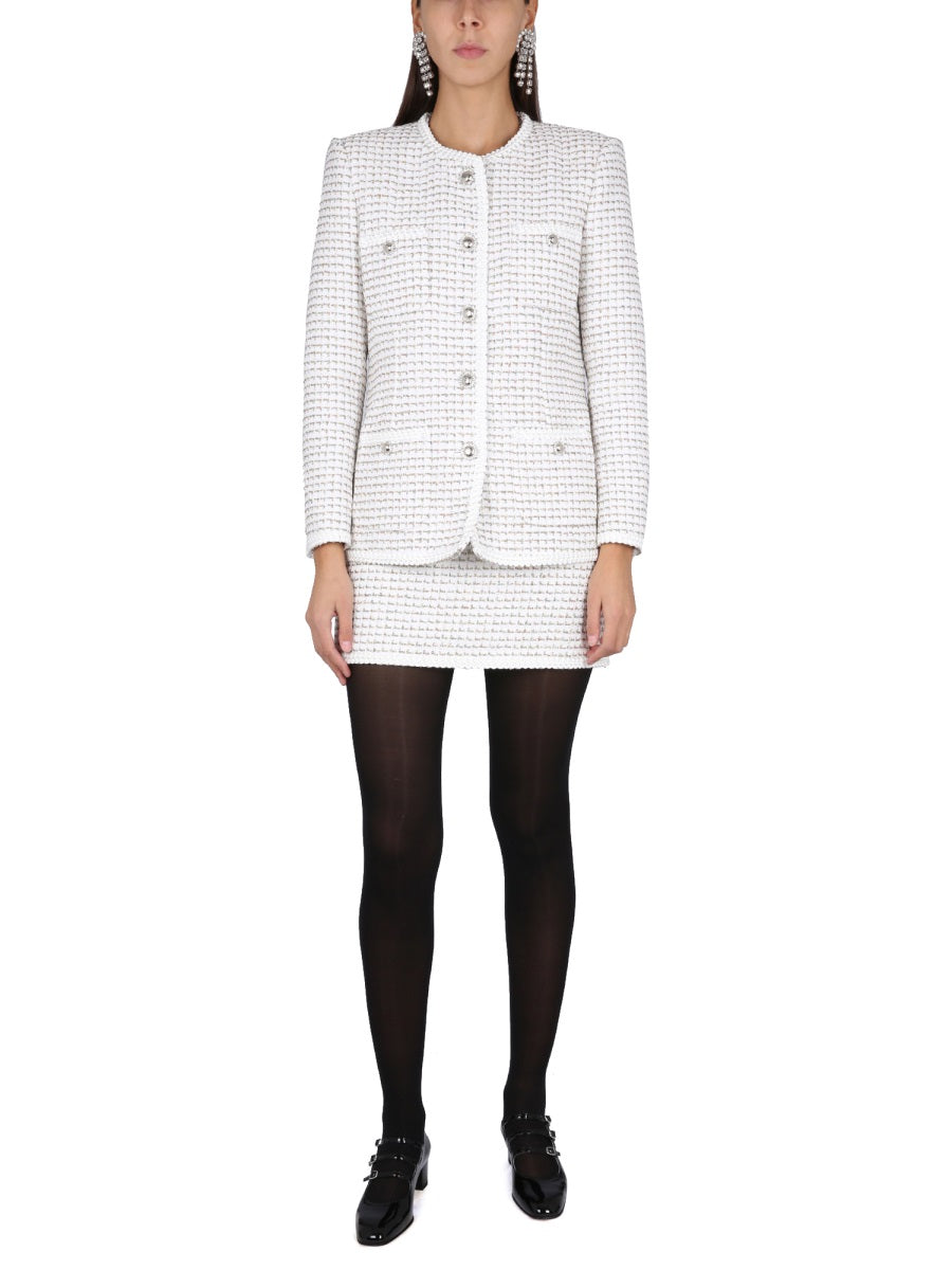 ALESSANDRA RICH Elegant Tweed Jacket with Jewel Button Closure