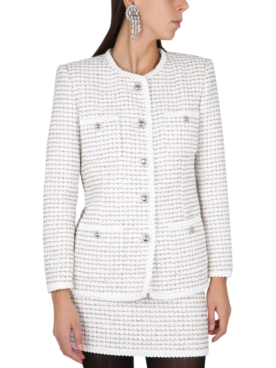 ALESSANDRA RICH Elegant Tweed Jacket with Jewel Button Closure