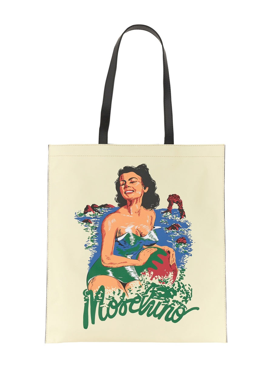 MOSCHINO Hawaiian Print Double Top Handle Tote Bag