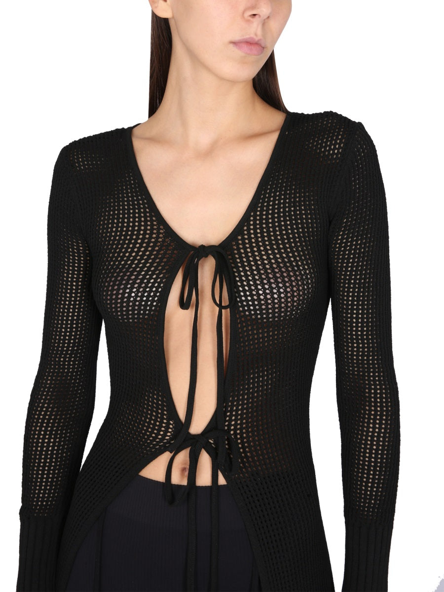 ANDREADAMO Long Perforated T-Shirt with Adjustable Front Closure