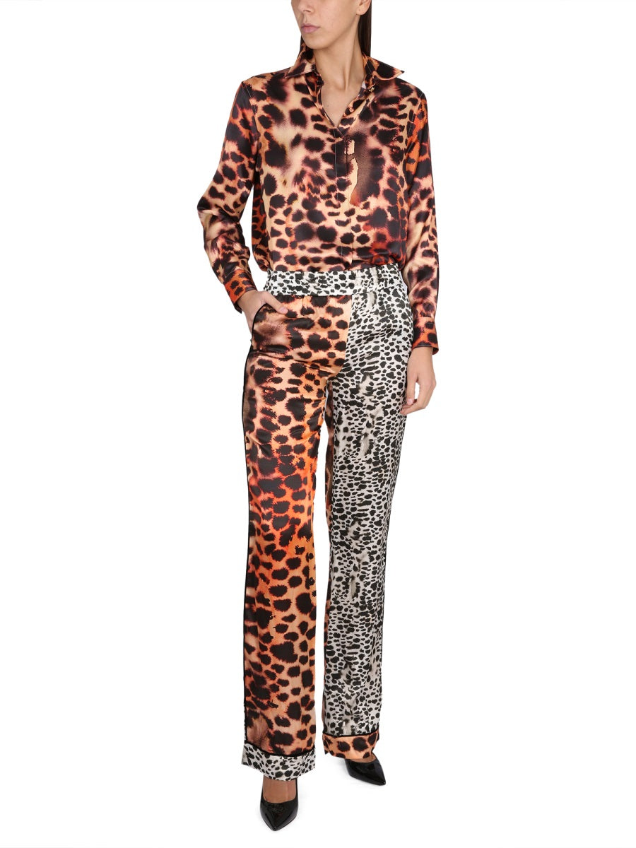ROBERTO CAVALLI Elegant Moray Eel Print Trousers with Elastic Waistband