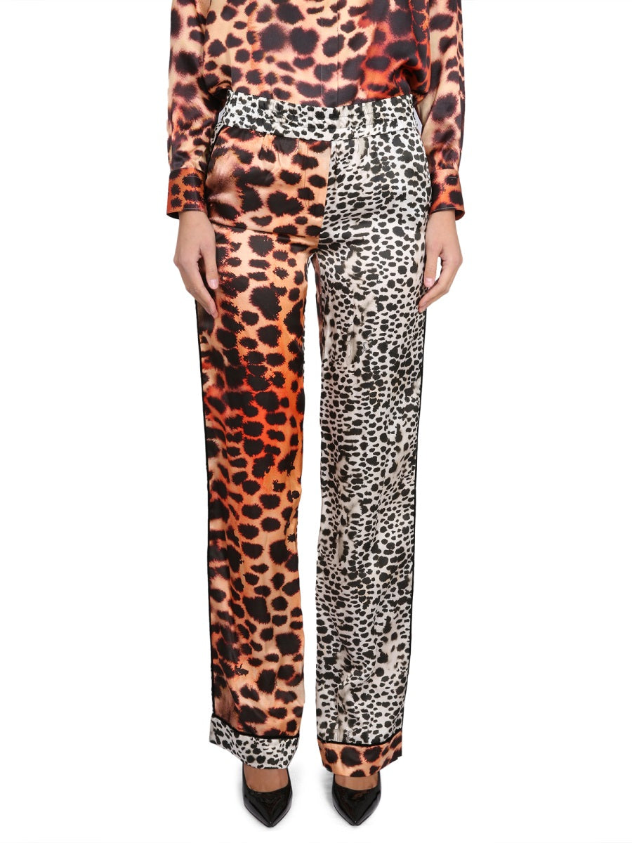 ROBERTO CAVALLI Elegant Moray Eel Print Trousers with Elastic Waistband