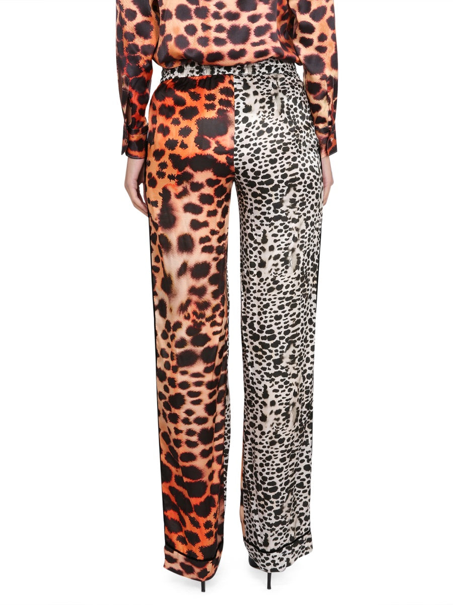 ROBERTO CAVALLI Elegant Moray Eel Print Trousers with Elastic Waistband