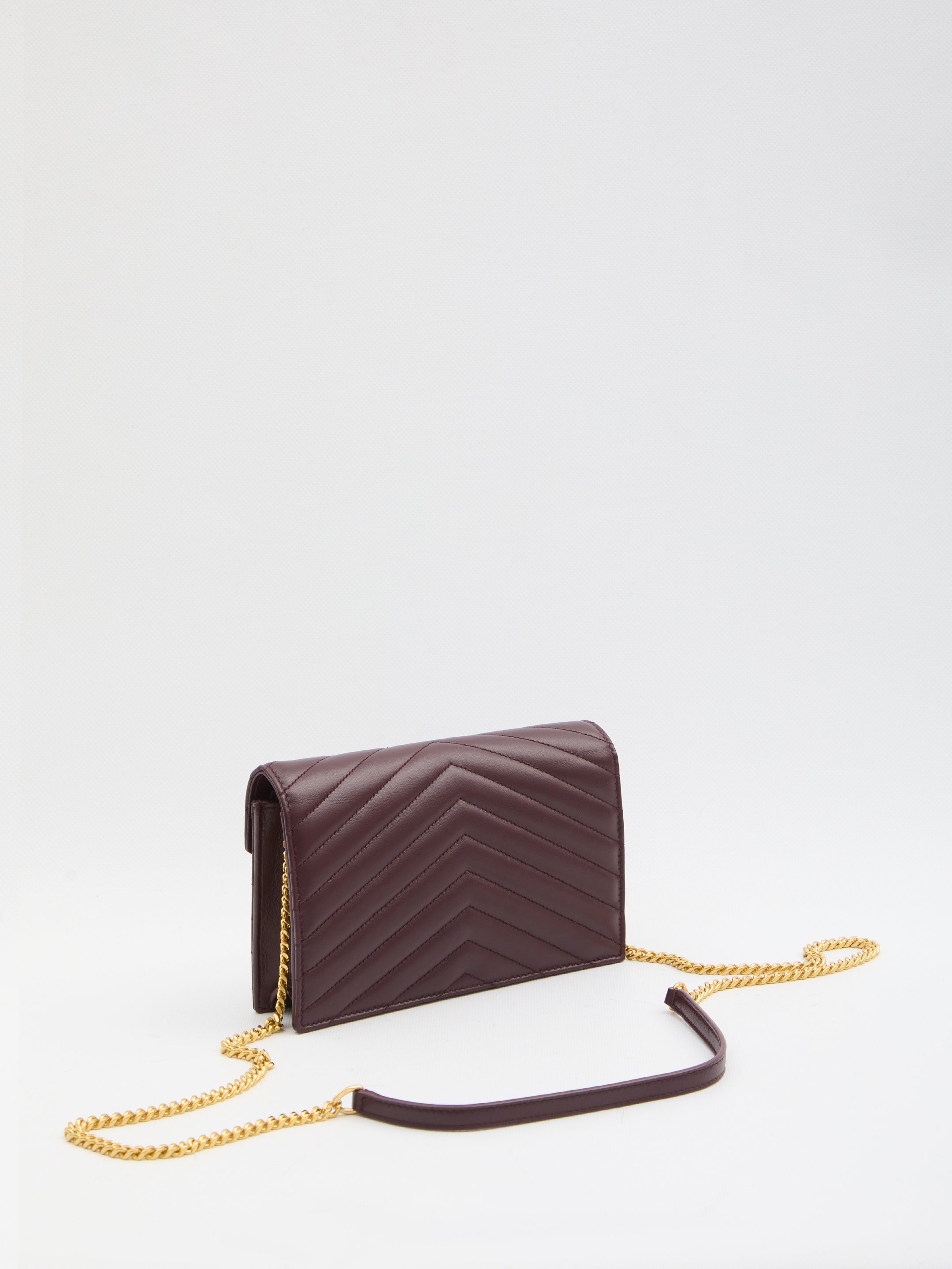 SAINT LAURENT Envelope Cassandre Mini Wallet with Chain