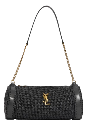 SAINT LAURENT Mini Raffia and Leather Cassandre Shoulder Handbag