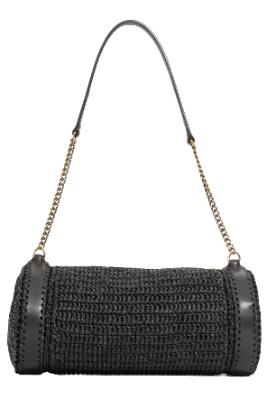 SAINT LAURENT Mini Raffia and Leather Cassandre Shoulder Handbag