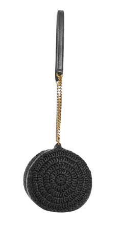 SAINT LAURENT Mini Raffia and Leather Cassandre Shoulder Handbag