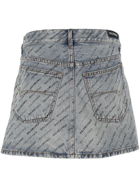 BALENCIAGA Trendy Logo Print Denim Mini Skirt