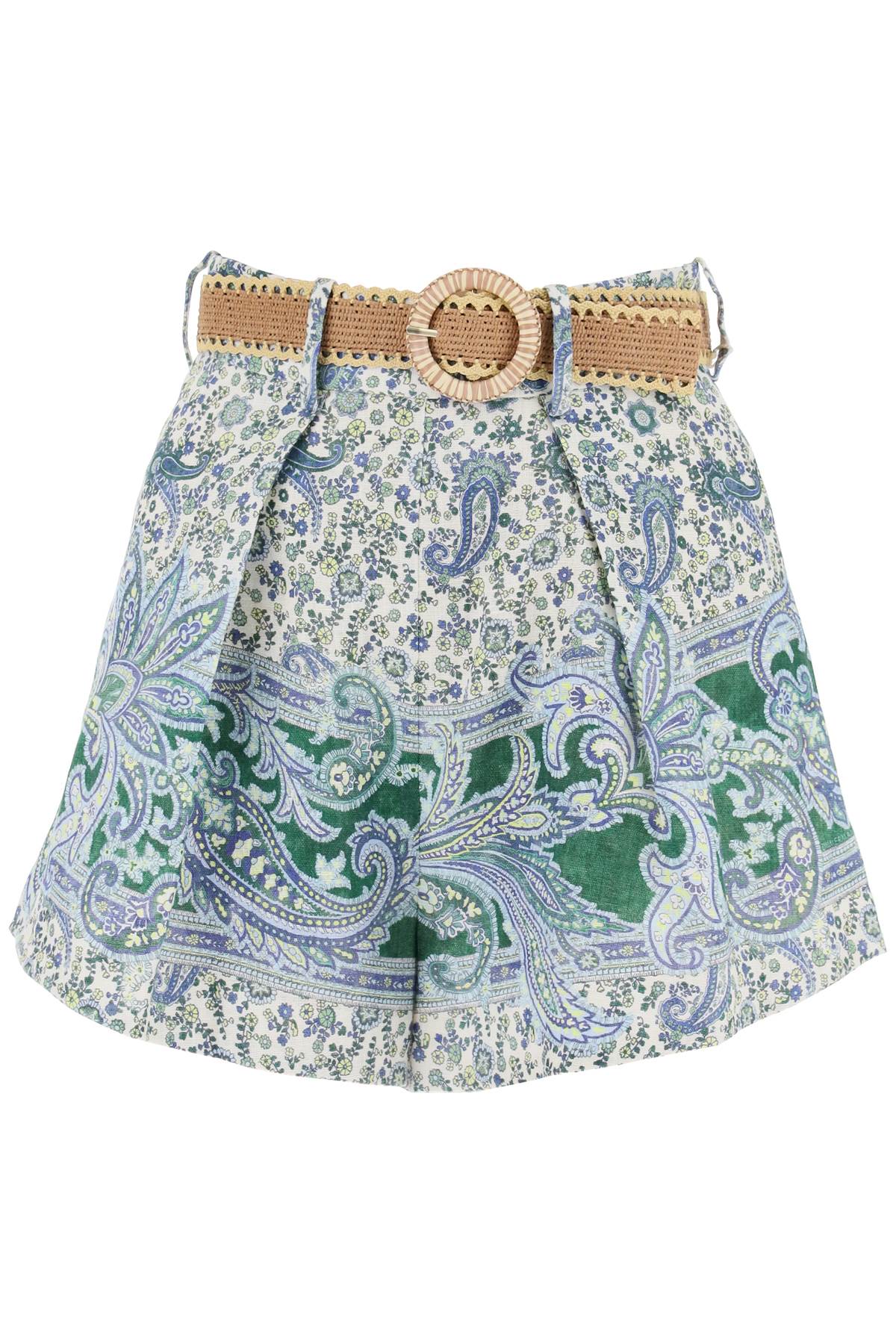 ZIMMERMANN High Waist Belted Mini Linen Shorts with Pleat Detailing