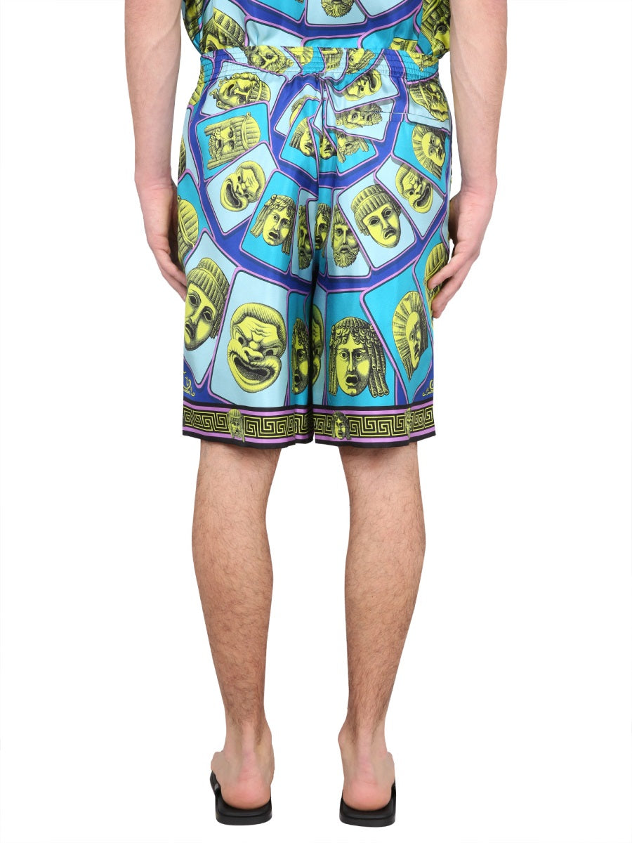 VERSACE Silk Shorts with Elastic Waistband