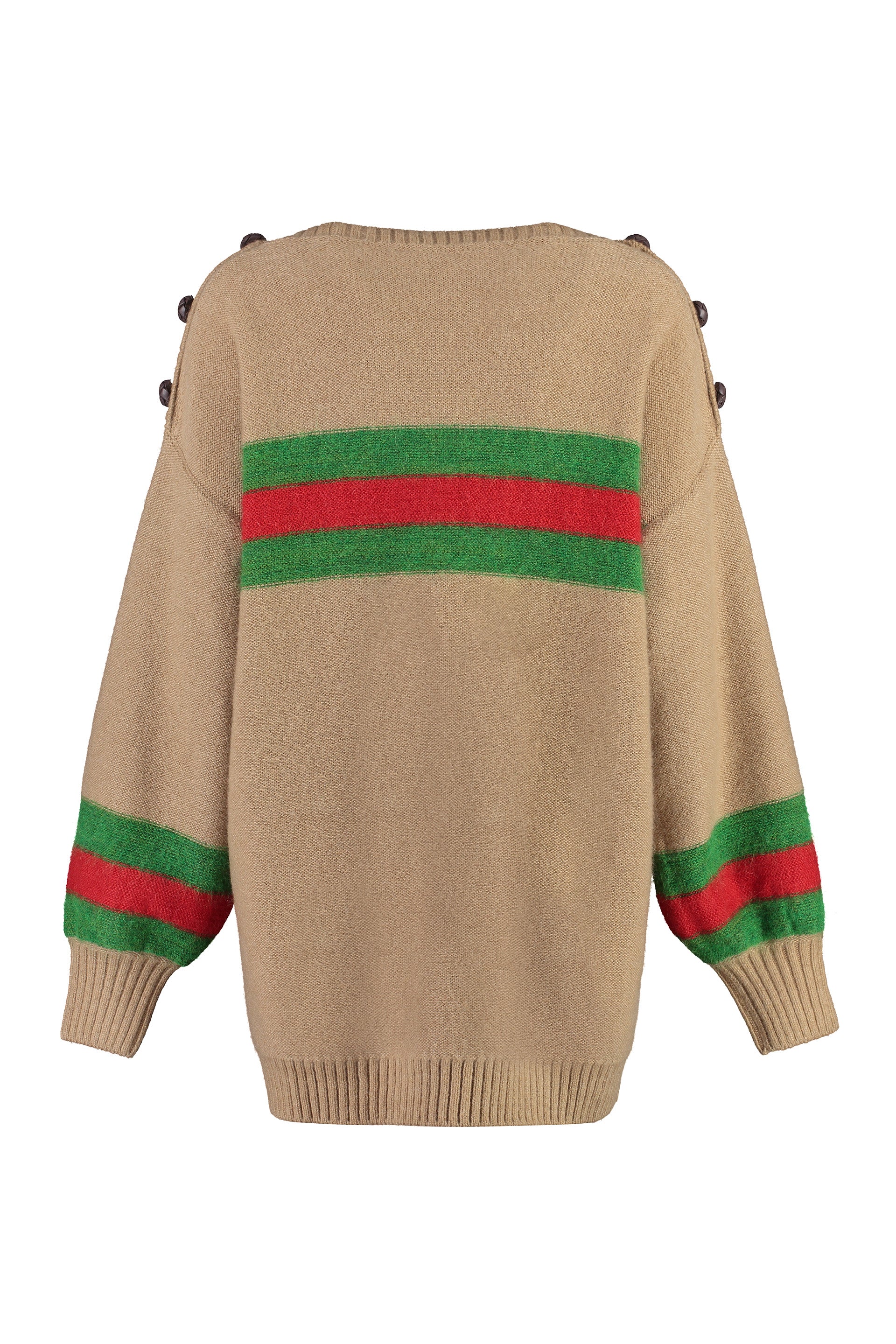GUCCI Crew-Neck Wool Sweater with Leather Knot Buttons