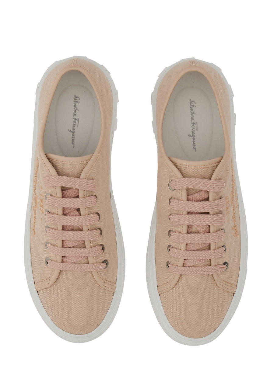Ferragamo Logo Sneaker with Flat Rubber Sole