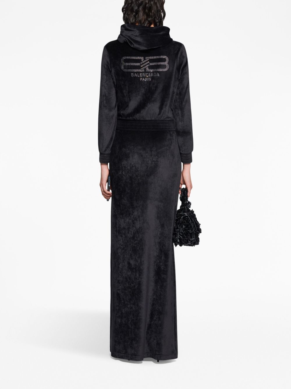 BALENCIAGA Velvet Zip-Up Hoodie with Crystal Embellishment