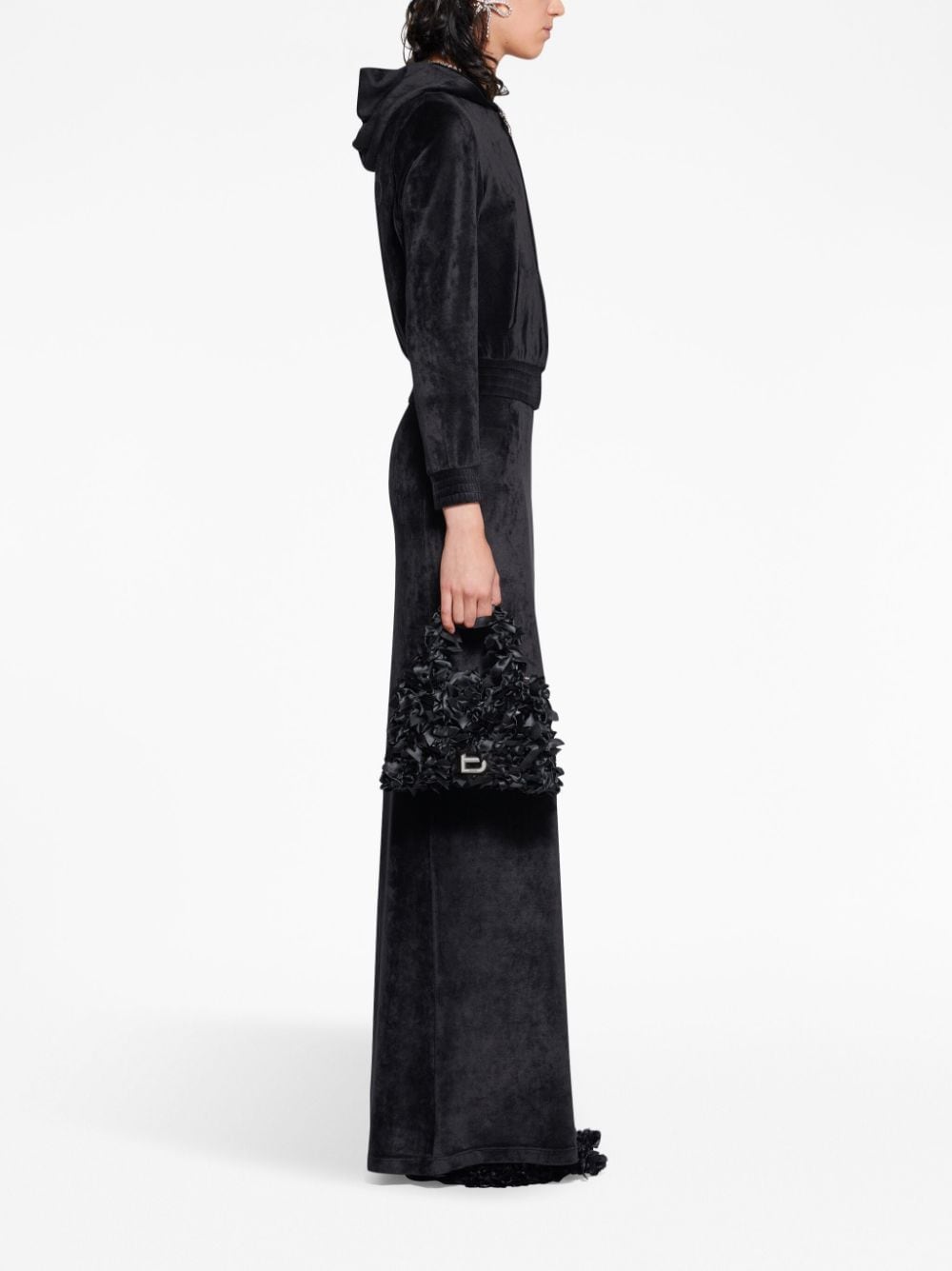 BALENCIAGA Velvet Zip-Up Hoodie with Crystal Embellishment