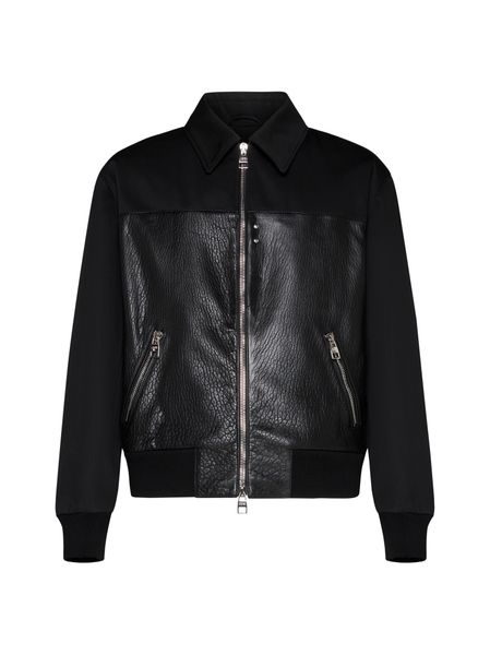 ALEXANDER MCQUEEN Luxurious Leather Raffia Contrast Bomber Jacket