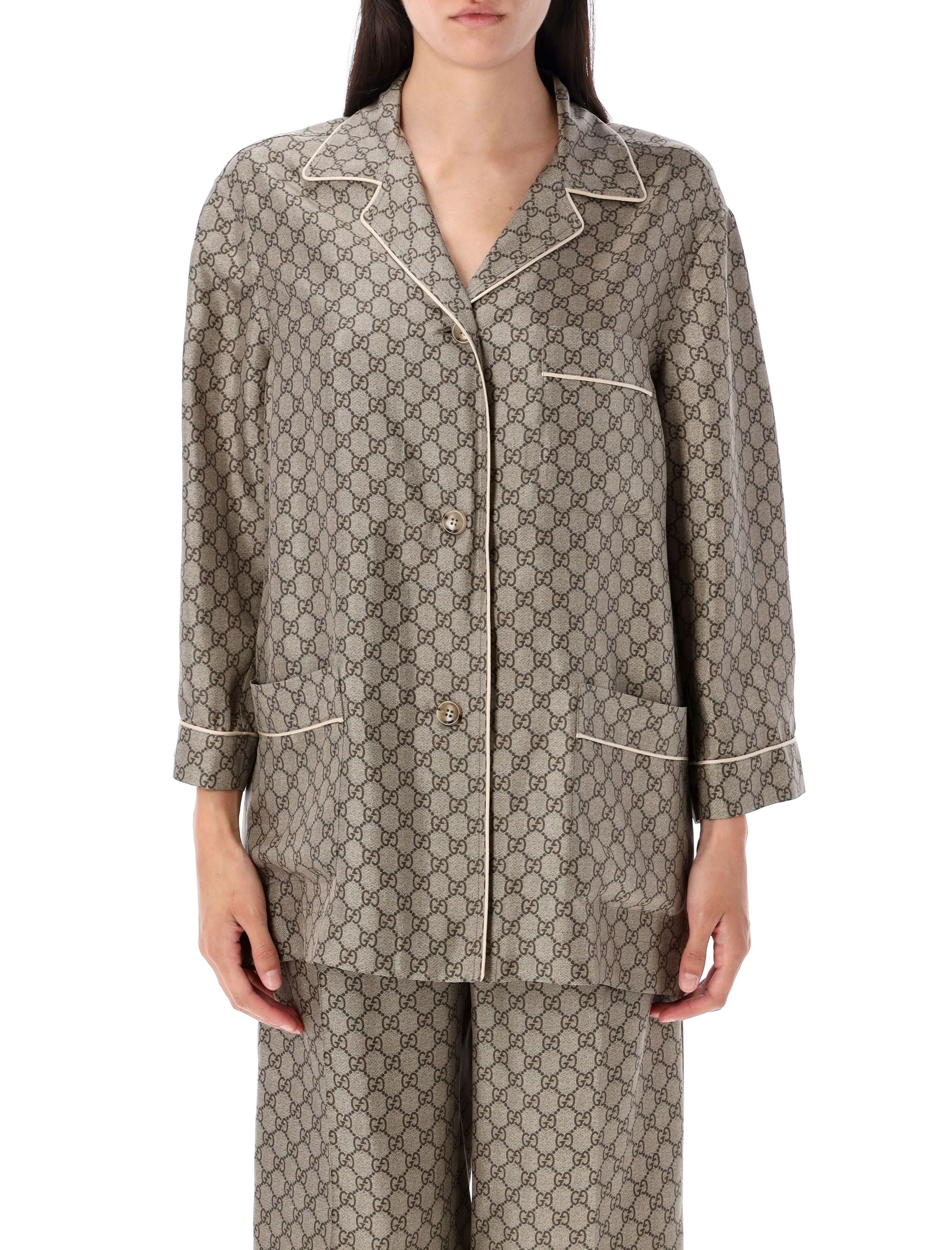 GUCCI Silk Supreme Print Open Collar Shirt - Size 38