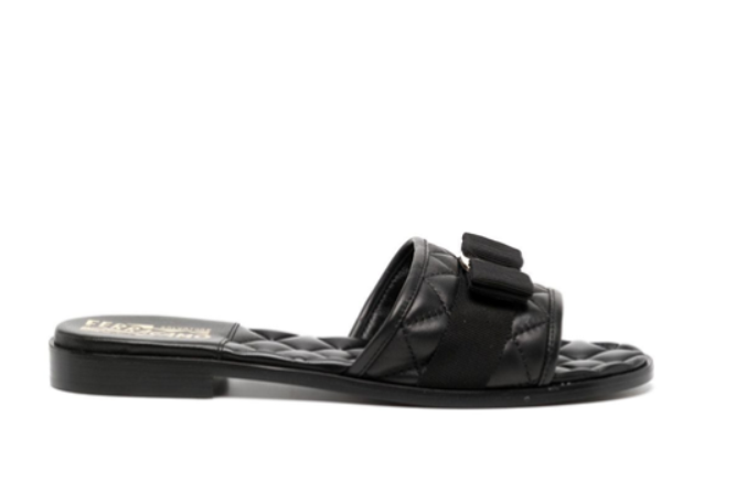 Ferragamo Quilted Leather Slip-On Flats with Signature Bow Detail