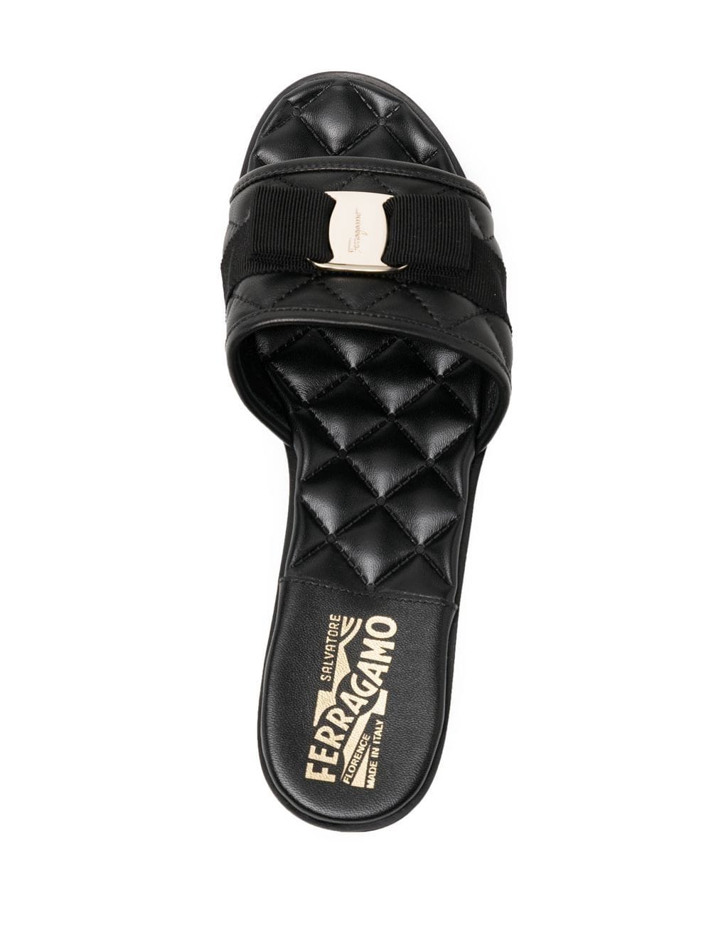Ferragamo Quilted Leather Slip-On Flats with Signature Bow Detail
